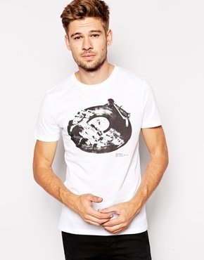 BOSS ORANGE T-Shirt with Record Print - White