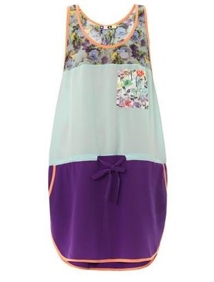 MSGM Colour-block and floral-print silk dress