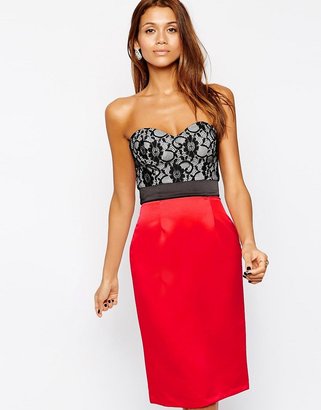 Elise Ryan Lace Top Midi Pencil Dress With Contrast Skirt