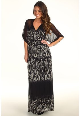 Twelfth St. By Cynthia Vincent by Cynthia Vincent - Tie Back Kimono Sleeve Maxi (Feather Ombre Black) - Apparel