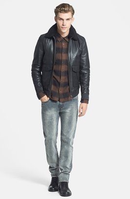 Nudie Jeans Leather Jacket with Removable Faux Shearling Collar