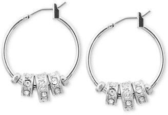 Nine West Earrings, Silver-Tone Pave Rondelle Hoop Earrings