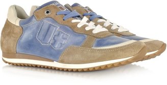 D’Acquasparta D'Acquasparta Magnifico Ocean Blue Washed Leather and Suede Runner