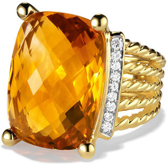 David Yurman Wheaton Ring with Citrine and Diamonds in Gold