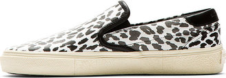 Saint Laurent Black & White Babycat Slip-On Shoes