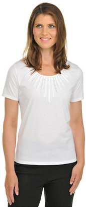 Allison Daley Plus Knit Short Sleeve Scoop Neck with Novelty Applique-WHITE-1X