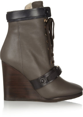 Chloé Shearling-lined leather wedge ankle boots