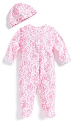 Little Me 'Damask Scroll' Print One-Piece & Hat (Baby Girls)