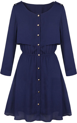 Choies Buttons Front Long Sleeve A-line Dress in Navy