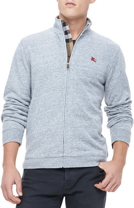Burberry Check-Placket Zip Sweatshirt, Gray