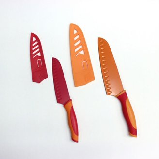 Core Bamboo 2-Piece Nonstick Santoku Knife Set in Red/Orange