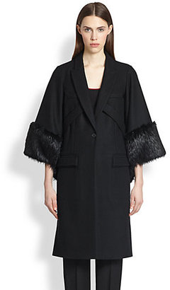 Givenchy Fur-Trimmed Wool Convertible Cape Coat