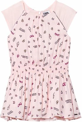Karl Lagerfeld Paris Pink Icon Print Cap Sleeve Drop Waist Dress
