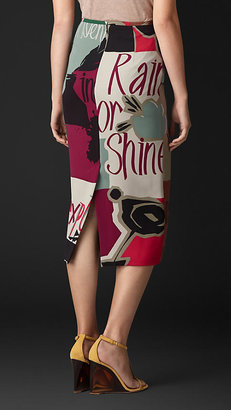 Burberry Book Cover Print Silk Georgette Pencil Skirt
