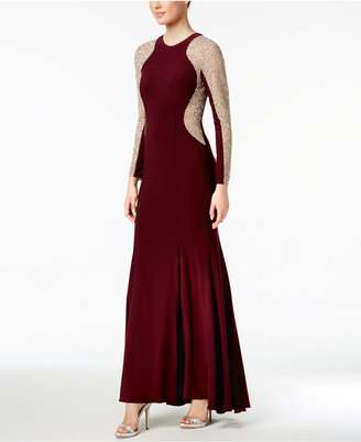 Xscape Evenings Long-Sleeve Studded Colorblocked Gown