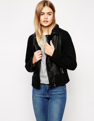 ASOS Leather Look Biker Jacket With Knitted Panels