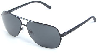 Lacoste Satin Black Rubber Pique Navigator Sunglasses