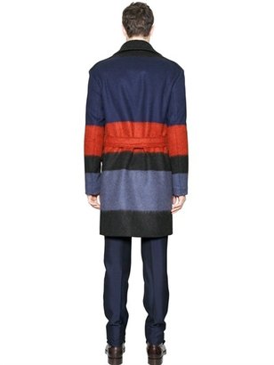 Ferragamo Maxi Striped Belted Brushed Wool Coat