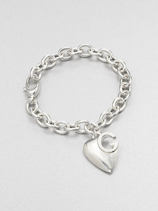Gucci Sterling Silver Heart Charm Bracelet
