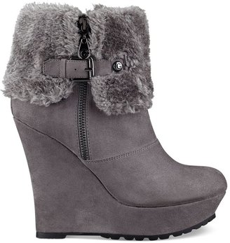 G by Guess Women's Paso Faux-Fux Fold-Over Platfom Wedge Booties
