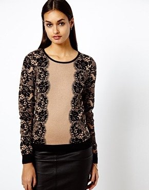 Warehouse Bright Placement Pattern Jumper - Camel and black