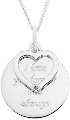 Love SILVER Sterling Silver Message Disc Pendant with Diamond Set Open Heart Charm