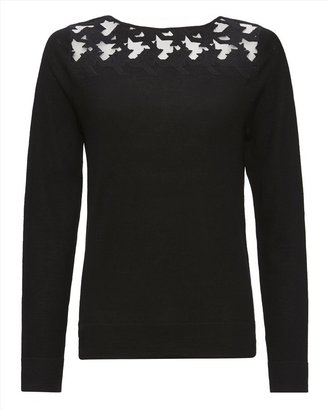 Jaeger Wool Houndstooth Lace Sweater