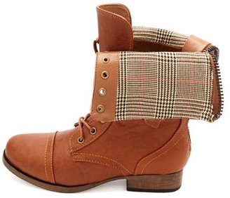 Charlotte Russe Plaid-Lined Fold-Over Combat Boots