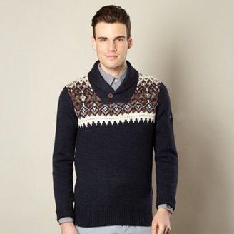 Ben Sherman Navy fairisle knit shawl neck jumper