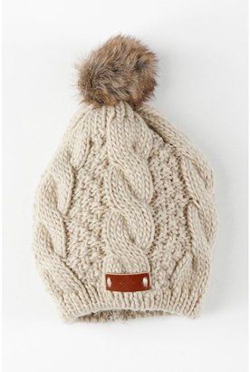 Ellos Cable Knit Hat with Fur Pom Pom