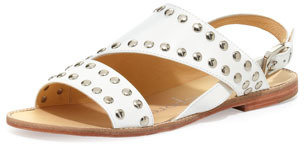 Nanette Lepore Double Time Studded Flat Leather Sandal, White