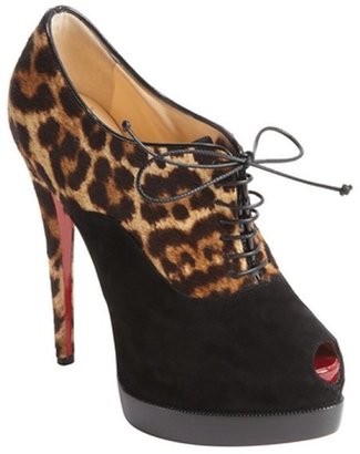 Christian Louboutin leopard calf hair and suede accent lace up 'Miss Poppins 140' peep toe platforms