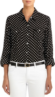 Jones New York Fitted Polka Dot Shirt with Roll Sleeves