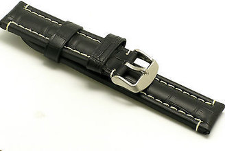 Tag Heuer 22mm Black Quality Leather White Stitching Alligator Watch Strap For