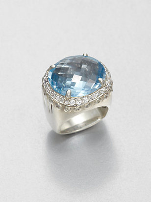 John Hardy Bamboo Sky Blue Topaz, White Sapphire & Sterling Silver Dome Ring