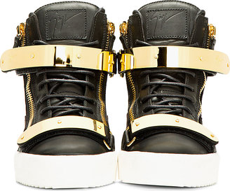 Giuseppe Zanotti Black Leather Metal Accent High-Top Sneakers