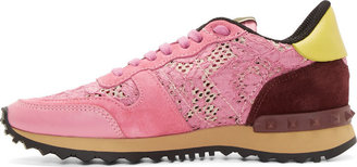 Valentino Pink Lace & Burgundy Suede Sneakers