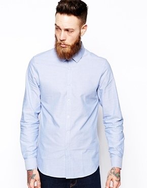 ASOS Smart Oxford Shirt In Blue With Long Sleeves - Blue