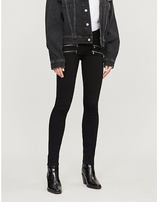 Paige Ladies Black Leather Denim Shadow Edgemont Skinny Mid-Rise Jeans, Size: 23