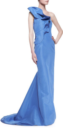 Carolina Herrera Strapless Ruffle-Shoulder Gown