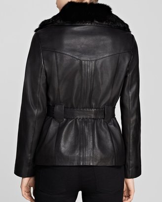 Bloomingdale's Grayse Fur Collar Leather Jacket Exclusive
