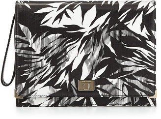 Jason Wu Jourdan 2 Tropical-Print Leather Clutch Bag, Black/Ivory