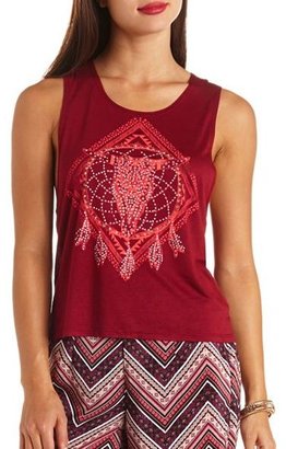 Charlotte Russe Embellished Dreamcatcher Skull Graphic Muscle Tee