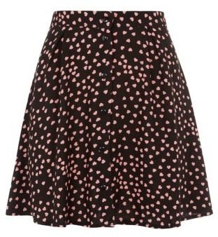 New Look Teens Black Heart Print Button Front Skirt