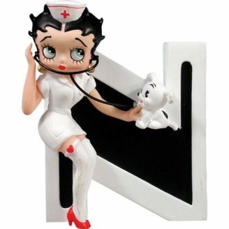 Betty Boop WL SS-WL-6754 Nurse in White with Dog with Letter N Ornament, 3.5"