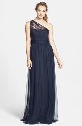 Amsale Lace & Tulle One-Shoulder Gown