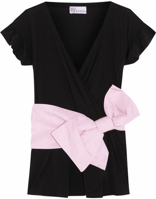 RED Valentino Bow-embellished wrap-effect stretch-jersey top
