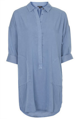 Topshop Womens Oversized Tencel Shirt Dress - Light Blue