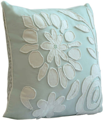 Dena Home Cloud Aqua Pillow w/ Floral Applique, 18"Sq.
