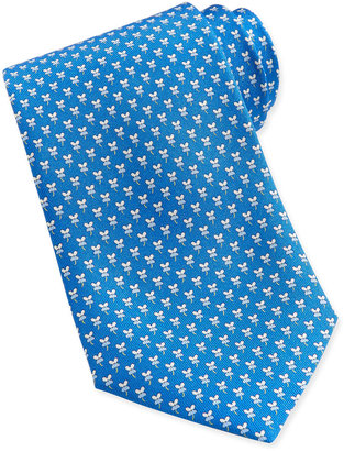Ferragamo Hibiscus Flower Woven Tie, Blue